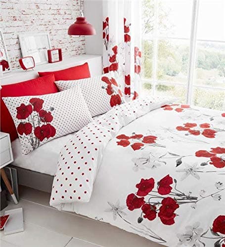 Image of Homemaker Duvet Set Red Poppy Flower Bedding Sets Quilt Cover Pillow Cases (King)