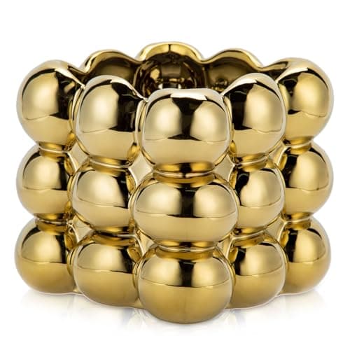 Image of Arborus Ceramic Plant Pots Indoor 13cm Small Bubble Plant Pot Modern Square Gold Planter House Succulent Plant Pot for Home Living Room Bedroom Desk Aesthetic Room Boho Christmas Decor
