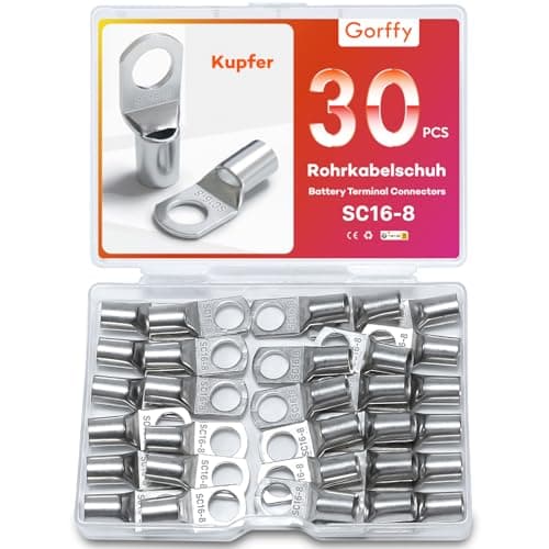 Image of Gorffy Battery Terminal Connectors 30PCS, SC16-8 Cable Lugs, 16mm² Tinned Copper Ring Terminals, Battery Cable Connectors 12V, M8 Car Battery Terminals