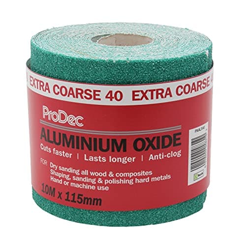 Image of ProDec 10m Roll 40 Grit Extra Coarse Grade Green Aluminium Oxide Abrasive Sanding Paper for Sanding Wood, Paint, Plaster, Filler, Metal and More, 115mm Wide Sandpaper Compatible with Machine Sanders