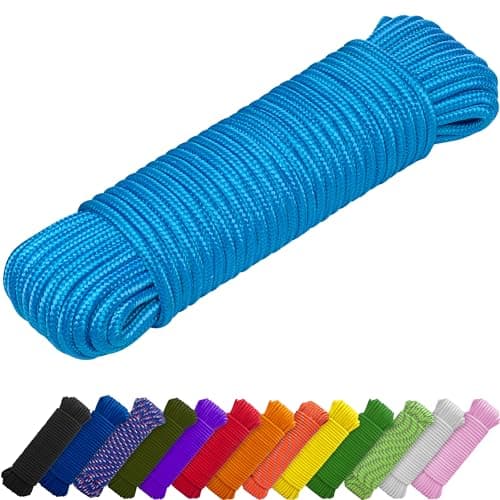 Image of TECEUM Rope – 27.5M x 6mm (1/4 Inch) – Sky Blue – Strong All-Purpose Utility Rope – Camping, Crafting, Flag Pole, Indoor & Outdoor – Polypropylene Nylon Poly Lightweight Diamond Braided Cord