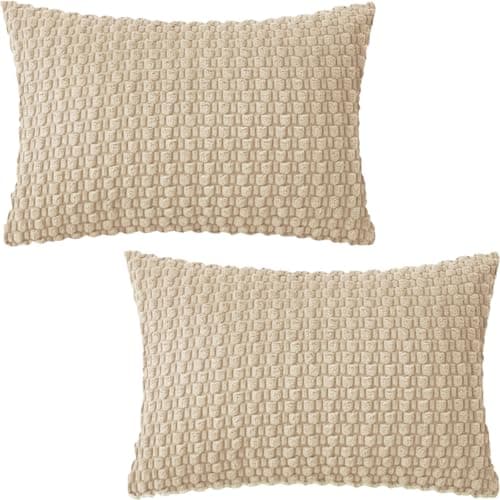 Image of Tennove Cushion Covers 30x50cm Decorative Modern Khaki Pillow Cases Pack of 2 Corduroy Boho Soft Throw Pillow Covers Square Pillowcases for Sofa Living Room Bed Home Decor