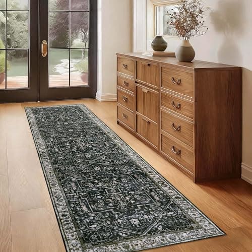 Image of Homcomodar Hallway Runner Rug 65x240cm Carpet Runners for Hallways Non Slip Long Low Pile Runner Rugs for Hallway Bedroom Entryway Kitchen Laundry Room Dark Brown