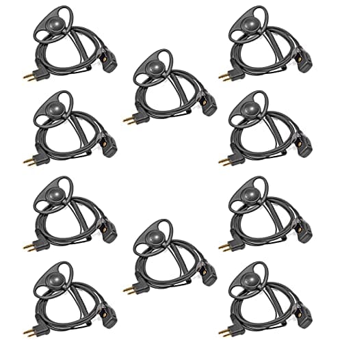 Image of HYSHIKRA 2 Pin Radio Earpiece with PTT D Shape Headset Compatible with Motorola CP88 CP040 CP100 CP110 DP1400 Walkie Talkie (10 Pack)