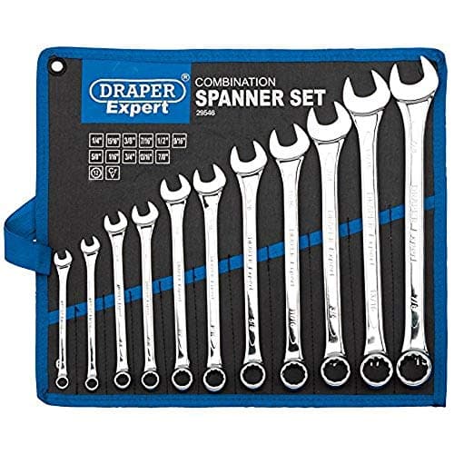 Image of Draper Expert HI-TORQ® 1/4" to 7/8" Combination Spanner Set | 11 Piece Chrome Vanadium Steel Hand Tools | Imperial Manual Plated Tools | 29546
