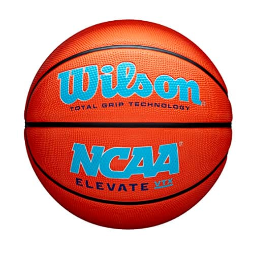 Image of Wilson Basketball, NCAA Elevate VTX, Outdoor and indoor, Total Grip technology, Size: 6, Orange/Blue