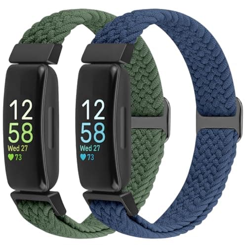 Image of BTTNG 2 Pack Elastic Braided Straps Compatible with Fitbit Inspire 3, 2, HR, Ace 3, 2 Women, Men, Kids, Adjustable Stretchy Wristbands Loop Sports Replacement Band