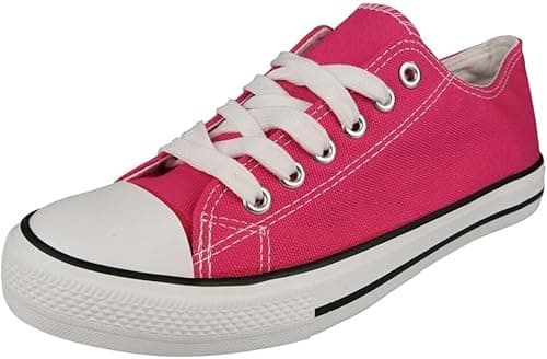 Image of Women's Ladies Girls Canvas Low Top Lace Up Trainers Sneakers Pumps Plimsolls Size UK 3-8 (Fuchsia, UK Footwear Size System, Adult, Women, Numeric, Medium, 8)