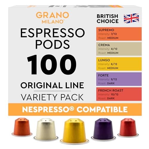Image of New Grano Milano Variety Pack Coffee Capsules - 100 Aluminium Coffee Pods Compatible with Nespresso Original line, Medium & Dark Roast, Made in Italy