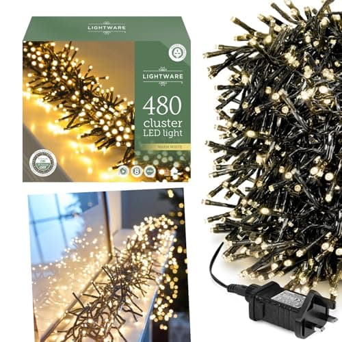 Image of Daniel James 480 LED Cluster Lights – Warm White Fairy String Lights with 8 Light Modes, Timer & Auto-Shut Off for Indoor & Outdoor - Mains Powered Christmas Garland Light with Memory Function, 14.58m