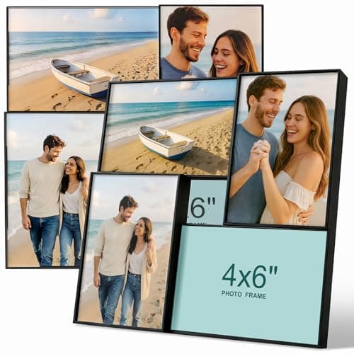 Image of JingImage 6x4 Black Multi Photo Frames, 4 Opening Collage Picture Frame for 4x6 inch Photos, 10x15 cm Small Family Frames, Plastic and Plexiglass, Tabletop and Wall Mounting, Set of 2