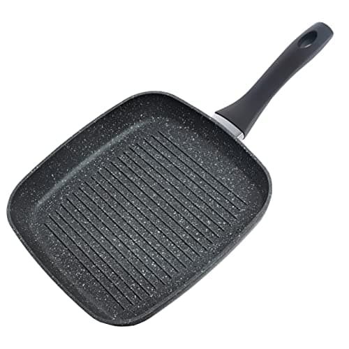 Image of Schallen Anthracite Grey Kitchen Cookware Non Stick Frying Pan Saucepan Cooking Stock Pot Full Pan Set with Soft Grip Handles (Black Soft Handle, Griddle Pan - 26cm)
