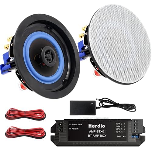 Image of Herdio 4 Inches Ceiling Speakers Wall Mounted Speaker Amplifier Water Resistant Ceiling Speakers For Bathroom Home Kitchen Bedroom,compatible with Bluetooth