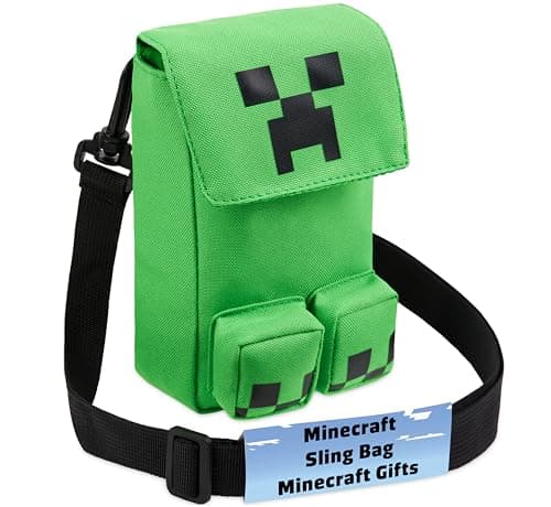 Image of Minecraft Shoulder Bag for Kids & Teenagers, Creeper Sling Bag With Adjustable Strap, Travel & Holiday Essentials, Gamer Gifts for Boys (Green Creeper 2)