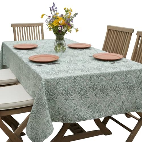 Image of Jolee William Morris Willow Bough Sage Green Water Repellent Outdoor and Indoor Rectangular Tablecloth - 144 x 100 CM
