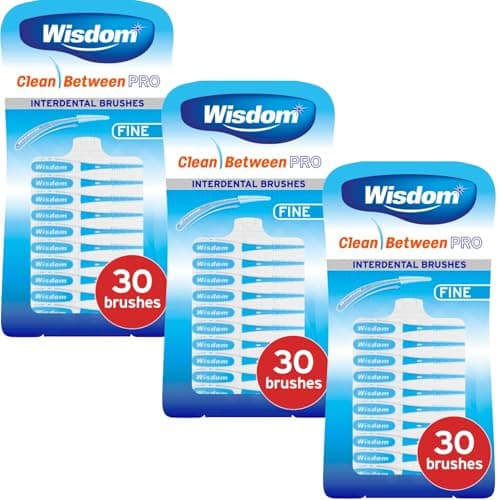 Image of Wisdom Clean Between Pro Interdental Brushes Fine Blue – 3 Packs of 30 (Total 90 Brushes) – Dentist Recommended Floss Alternative for Plaque Removal & Gum Health