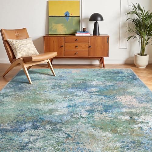 Image of GENIMO Washable Large Rug 160x230cm – Soft Short Pile Non-Slip Carpet, Durable Easy Clean Rug for Living Room, Dining Room, Home Office (Aqua)