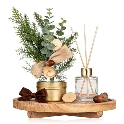 Image of Round Wooden Tray, 25.5cm x 25.5cm Decorative Tray Coffee Table Decor Farmhouse Candle Trays Plate for Soap Dish Perfume Candle Cosmetic Perfume Jewelry