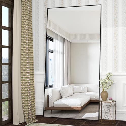 Image of CASSILANDO 180 x 80 cm Standing Mirror, Floor Against Wall for Bedroom, Aluminum Alloy Frame, Hanging or Leaning, Full Body Mirrors for Bedroom Living Room, Black