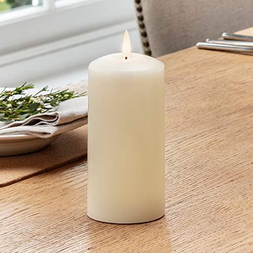 Image of Lights4fun Large TruGlow® Pillar Candle Battery LED Flameless with Timer 15cm Real Ivory Wax