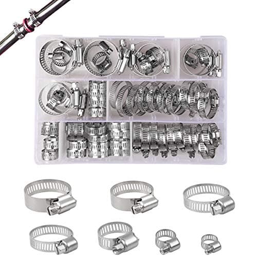 Image of YEYIT 60 Pcs Hose Clips, Jubilee Hose Clamp 7 Sizes Adjustable 6-38mm Range Hose Clamps,Stainless Steel Pipe Clips Assortment with Storage Case, for Water Pipe,Automobile Tubing