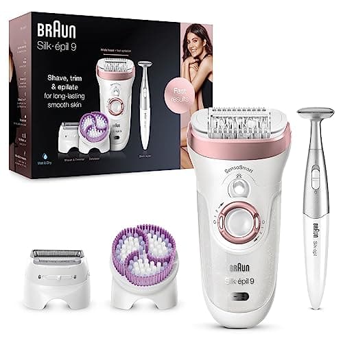 Image of Braun Silk-épil 9 Epilator for Long-Lasting Hair Removal with Electric Shaver & Trimmer, Bikini Trimmer & Exfoliator, 100% Waterproof, UK 2 Pin Plug, 9-980, Rose Gold