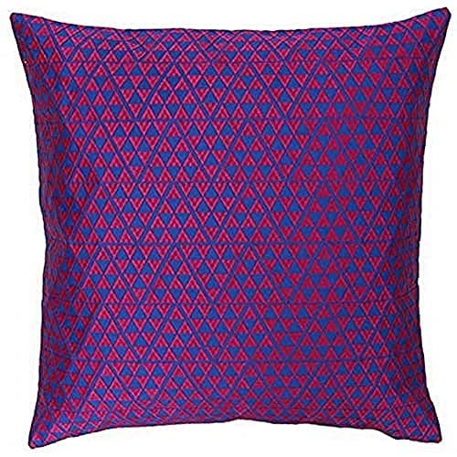 Image of Riva Paoletti Louvre Cushion Cover Skydiver Blue and Camellia Pink Metallic Jacquard Fabric Geometric Triangle Design 100% Polyester 45 x 45cm (18" x 18" inches)