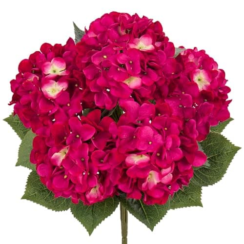 Image of Hollyone Fuchsia Hydrangeas Bunch Artificial Flowers, Large Fake Hydrangeas Bouquet Faux Silk Flowers for Home Decor, Flower Arrangement, Wedding, Flower Bouquets, Living Room, Centerpiece Decorations