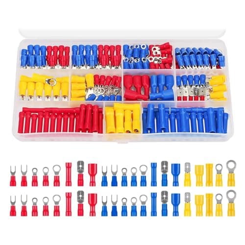 Image of 200PCS Insulated Electrical Connectors Kit, Automotive Crimp Terminal Set with Ring Fork Spade Male Female & Butt Splice, 12V Wire Crimping Assortment for Car Motorcycle Marine Repair