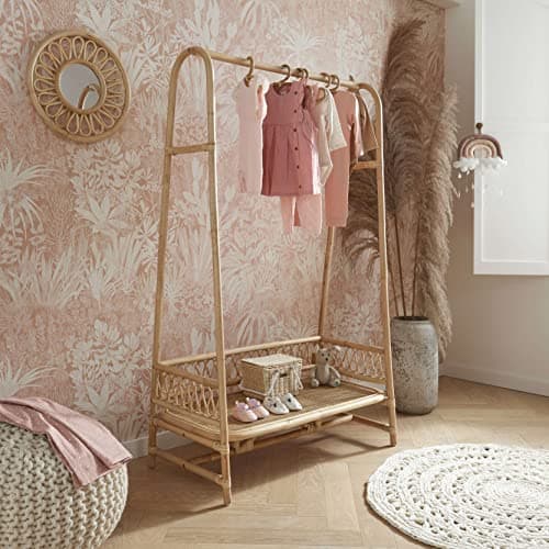 Image of Aria Rattan Clothes Rail with 12 Hangers - Clothing Rack for Baby Clothes - Handmade Nursery Furniture