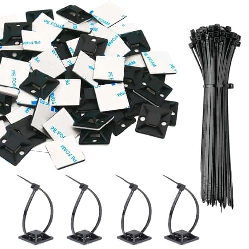 Image of 200 PCS Zip Tie Adhesive Mounts Self Adhesive Base, Sticky Cable Clips, Sticky Cable Tie Pads, for Home Office Garage Workshop(Black 150mm/18.5mm)