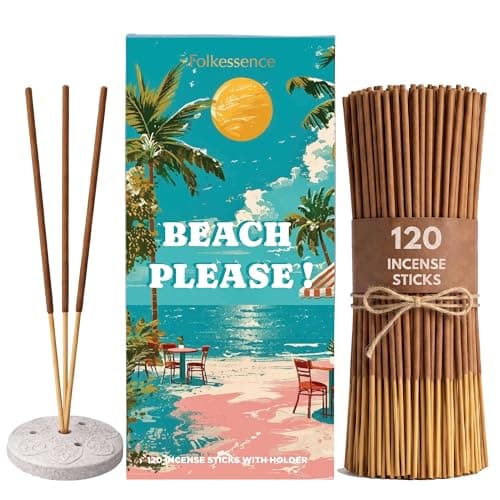 Image of Folkulture Incense Sticks with Holder (120 Sticks)| Beach Please 2.0 Incense for Home & Aromatherapy | Long Burning, Charcoal-Free, Non-Toxic Incense for Relaxation & Fresh Coastal Vibes incense gift