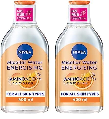 Image of NIVEA Micellar Water Energising (400ml), Micellar Cleansing Water with Amino Acid Complex + Vitamin C, Vitamin B3 and Cranberry Extract, Effective Make-Up Remover (Pack of 2)