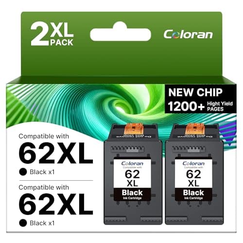 Image of Coloran 62XL Black Ink Cartridges for HP 62 XL, Compatible for Envy 5540 5541 5542 5543 5544 5545 5546 5547 5548 5640 5642 5644 7640 OfficeJet 200 250 5740 5742 5744(2 Black)