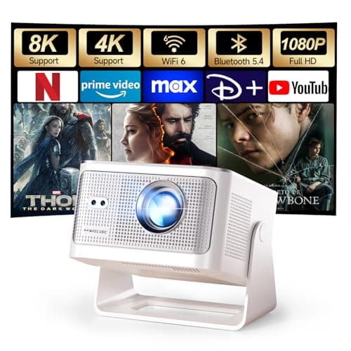 Image of Magcubic Mini Projector 4K & 8K Support, 1080P Portable Projector for Bedroom with Android 14 WiFi 6 Bluetooth 5.4, Auto Focus (White-Silver)