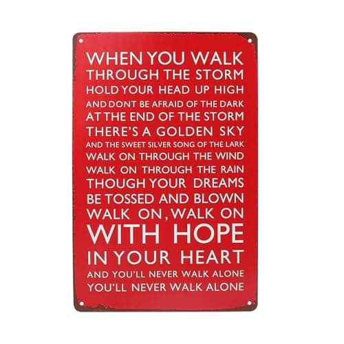 Image of Liverpool Football Club Chant, You'll Never Walk Alone Tin Sign Liverpool FC Gifts for Men Boys Metal Vintage Wall Art Bar Signs Wall Posters Stickers LFC Hanging Decorations