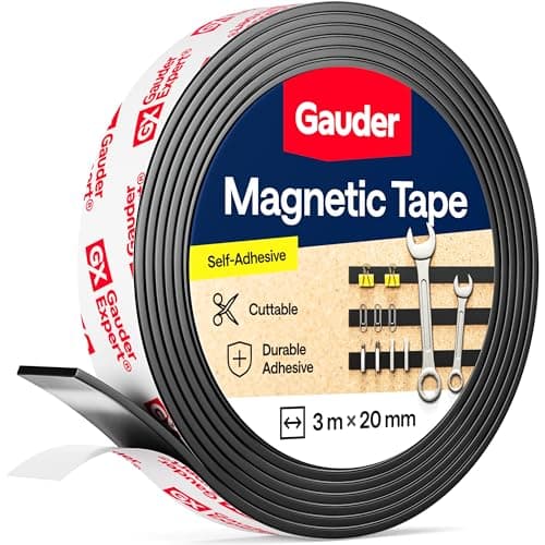 Image of GAUDER Magnetic Tape Self-Adhesive Strong - Cuttable Magnet Strip with High Magnetic Strength - Sticky Magnet Tape with Strong Adhesive (3 m x 20 mm)