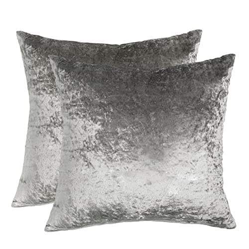 Image of Sienna Crushed Velvet Pack of 2 Cushion Covers 18 x 18 for Living Room Bedroom Plain Decorative Luxury Home Bed Sofa - 45 x 45cm, Silver Grey