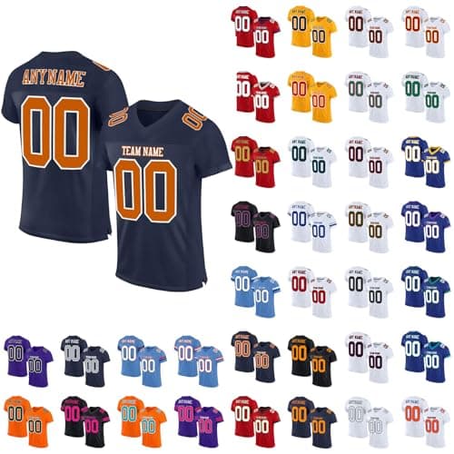 Image of Custom American Football Jersey with Your Name Number Team Logo, American Football Clothing Football Jersey for Men Women Youth, Breathable Mesh Football Shirt Short Sleeves
