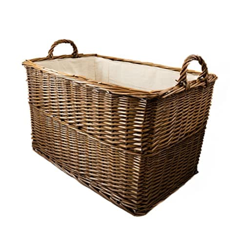 Image of Arthur Cameron - Distilled Brown Wicker Log Basket with Lining and Handles (68x46x42cm) Large Sturdy Storage Basket Perfect for Toys, Blankets, Hallway, Garage, Living Room, Bedroom or Office