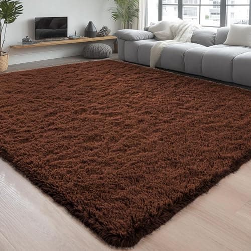 Image of Hafaa Fluffy Shaggy Rugs Living Room Brown 200x290 cm, Extra Large Soft Thick Pile Carpet, Non Slip Bedside Rug for Kids Bedroom, Nursery, Lounge - Non-Shedding