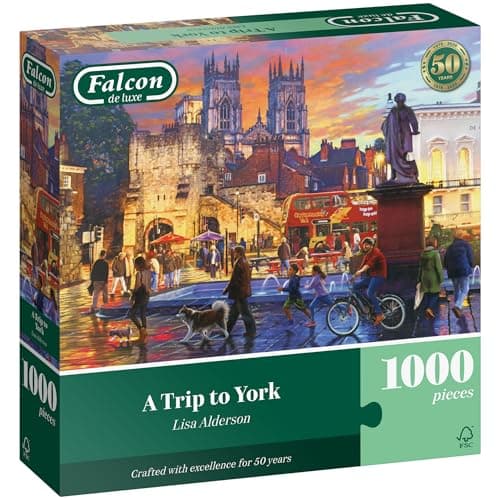 Image of Falcon A Trip to York - 1000 Piece Jigsaw Puzzle for Adults - Beautifully Illustrated 1000Pc Adult Jigsaws - Puzzles for Home Activity, Rainy Days, Birthday Gift - Jumbo