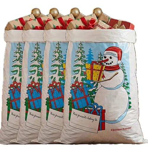 Image of Christmas Concepts® Pack Of 4-75cm Plastic Giant Santa Sacks - Christmas Stockings (Snowman)