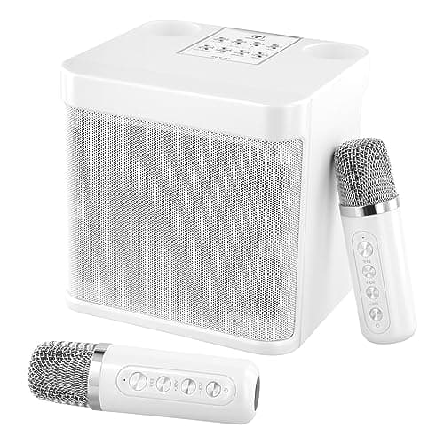 Image of Karaoke Machine 2 Wireless Microphones, Portable Karaoke System for Adult & Kids, Bluetooth Karaoke Machine Speaker with Voice Changing Effects,Support AUX, USB for Home Karaoke Birthday Party (White)