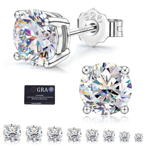 Image of FANCH Moissanite Earrings 0.6-4ct for Women Men 925 Sterling Silver Brilliant Round Cut D Color VVS1 Created Diamond Earrings 18K White Gold Plated Hypoallergenic Stud Earrings with Gift Box 8MM