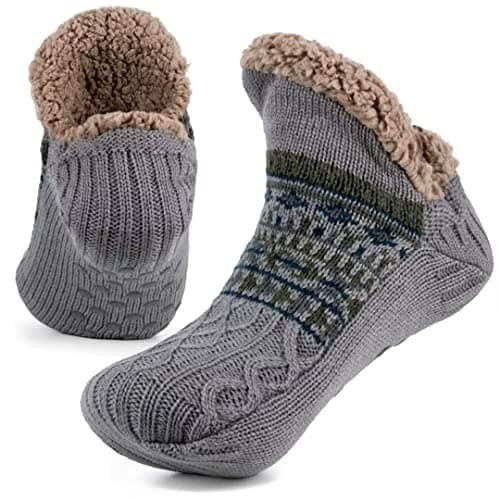 Image of Mulor Slipper Socks for Men & Women Fluffy Slipper Socks with Grippers Non Slip Fleece Lining Heat Holding