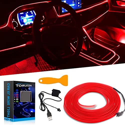 Image of Keiurot El Wire Car Lights USB Neon Light for Car Red 5M/16Ft Car Ambient Lighting Atmosphere Car Led Interior Strip Light Sewing Edge Decoration Dashboard Lights Strip Car Trim Led Lighting