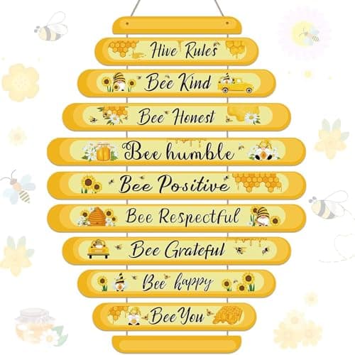 Image of Wasise Bee Decorations - Spring Daisy Wooden Wall Decor, Bee Honey Home Office Decor, Kitchen Signs Wall Decorations, Yellow Sunflower Gifts for Kitchen, Creative Decorative Sign Accessories