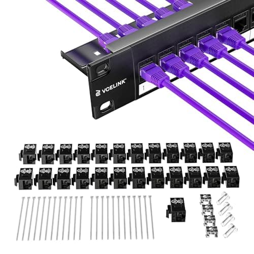 Image of VCELINK 24 Port Keystone Patch Panel 1U 19-Inch, with 25-Pack UL-Listed UTP CAT6 Keystone Coupler and Removable Cable Management Bar, 10 Gbps, Compatible with CAT5/CAT5E/CAT6