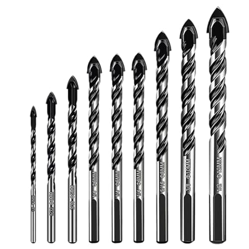 Image of 9 Pieces Glass Drill Bit Set, Professional Tile Drill Bit Set (3/4/5/6/6/6/8/10/12 mm), for Various Materials, Tiles, Glass, Ceramics, Porcelain, Wood, Mirrors, and Masonry
